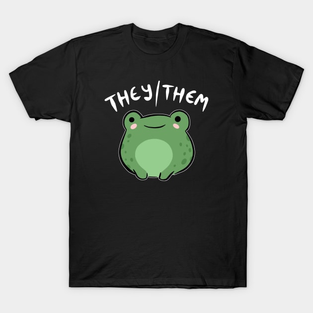 They/Them Pronoun Frog: Kawaii Queer Aesthetic Celebration of Nonbinary, Demiboy, Demigirl Pride - Transgender & LGBTQ Love T-Shirt by Ministry Of Frogs